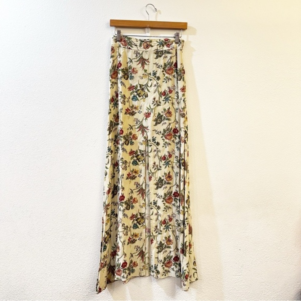 For Love & Lemons Cream Floral Maxi Skirt with Green & Pink Botanicals